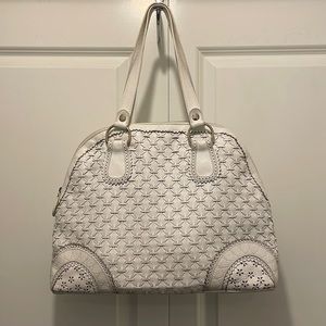 Elliott Lucca White Woven Leather Texture Handbag